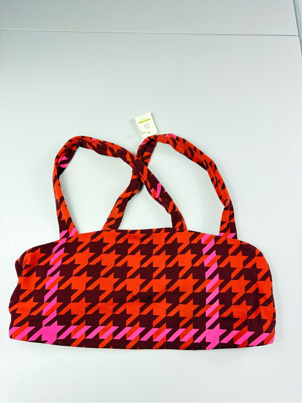 Offline aerie Red & Pink Houndstooth Swim top new